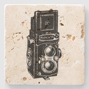 Vintage Illustration TLR Camera Stone Underlägg