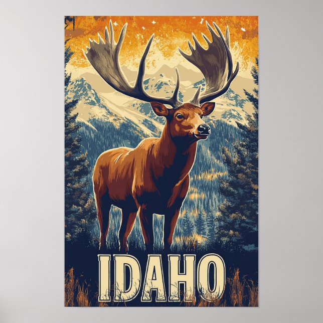 Vintage Illustration Travel, vacker Idaho USA Poster (Framsidan)