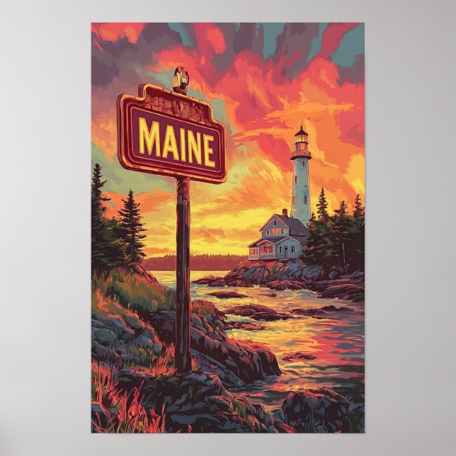 Vintage Illustration Travel, vacker Maine USA Poster (Framsidan)