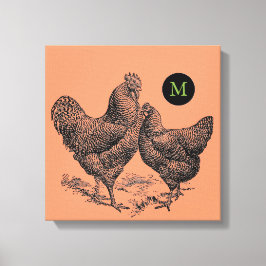 VINTAGE Illustration Tupp Hen Monogram Canvas