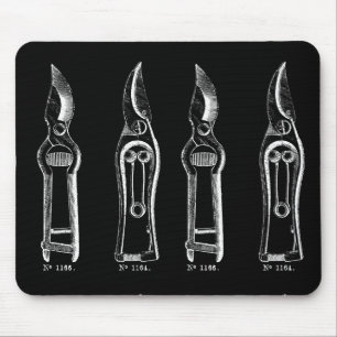 VINTAGE ILLUSTRATION Vit Pruners Black Mousepad Musmatta