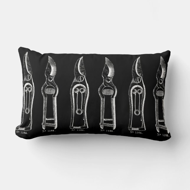 VINTAGE ILLUSTRATION Vita Pruners Black Pillow Lumbarkudde (Framsida)