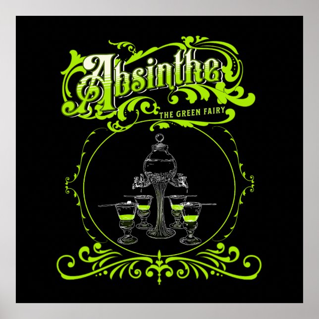 Vintage illustrerad Absinthe-uppsättning Poster (Framsidan)
