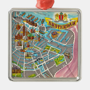 Vintage illustrerad Amsterdam-karta som ornament