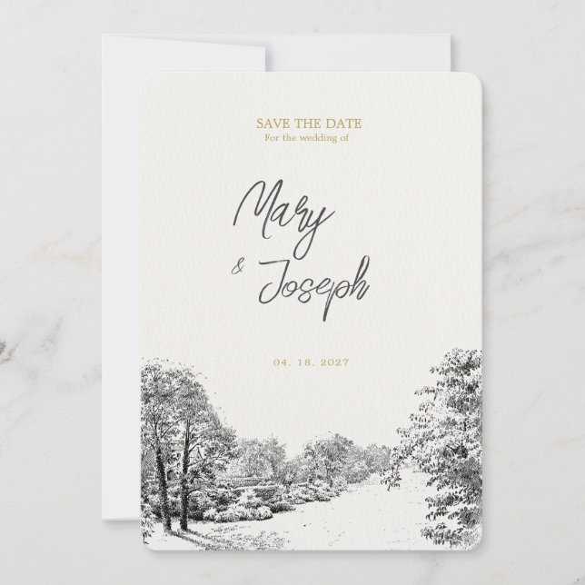 Vintage Illustrerad bröllopsinbjudan Inbjudningar (Framsida)