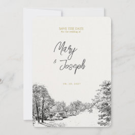 Vintage Illustrerad bröllopsinbjudan Inbjudningar