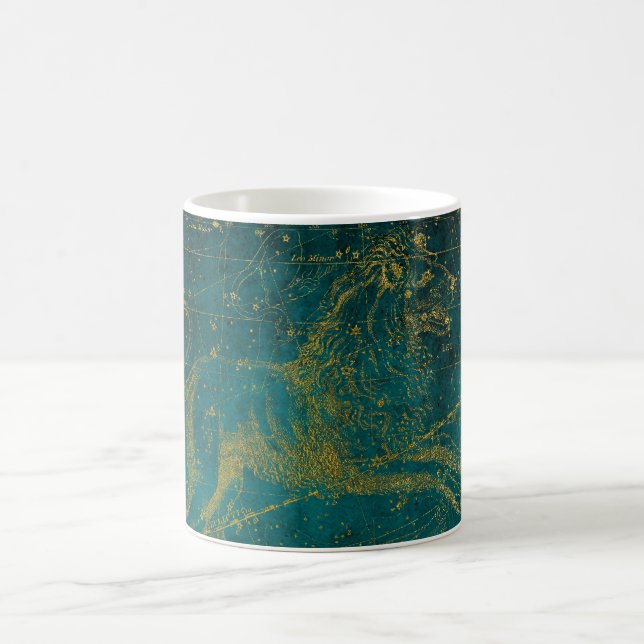 Vintage Illustrerad Grönt & Guld Lejon Star Karta Kaffemugg (Center)