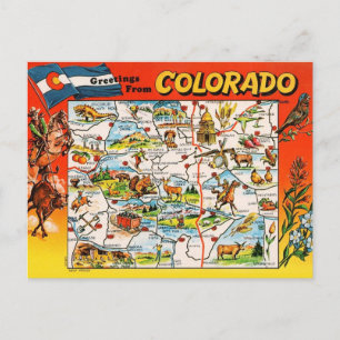 Vintage illustrerad karta över Colorado Vykort