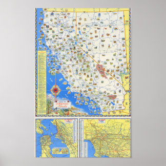 Vintage-illustrerad kartaffisch över San Francisco Poster