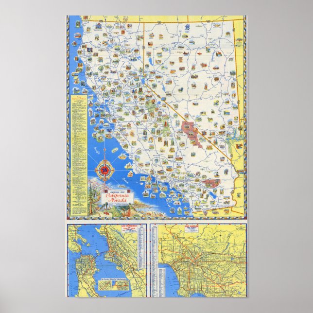 Vintage-illustrerad kartaffisch över San Francisco Poster (Framsidan)