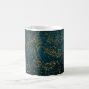 Vintage illustrerad mörkblå och guld stjärnkarta kaffemugg