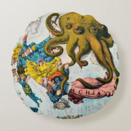 Vintage Illustrerad Nautisk Karta-Medelhavet Rund Kudde