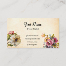 Vintage illustrerade multifärgadblommor visitkort