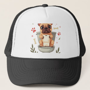 Vintage ilsken fransk bulldog som håller toalettpa keps