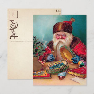 Vintage Ilsken Rökande Tomte Jul Postkort Vykort