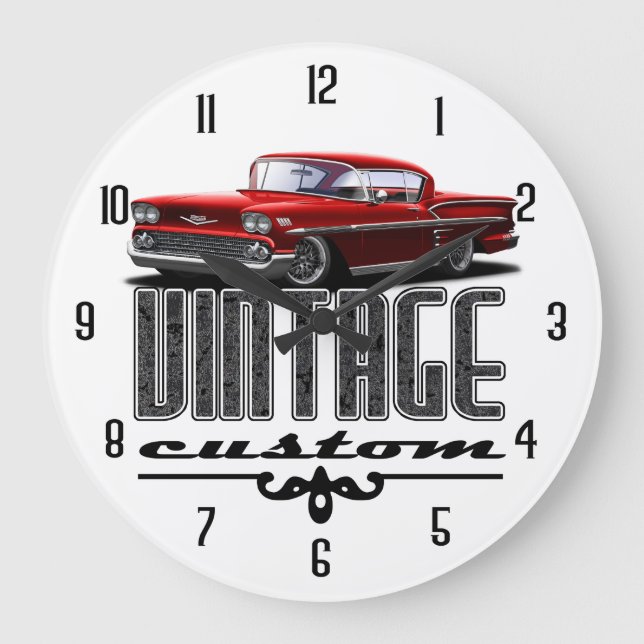 Vintage Impala Red Garage Stor Klocka (Framsida)