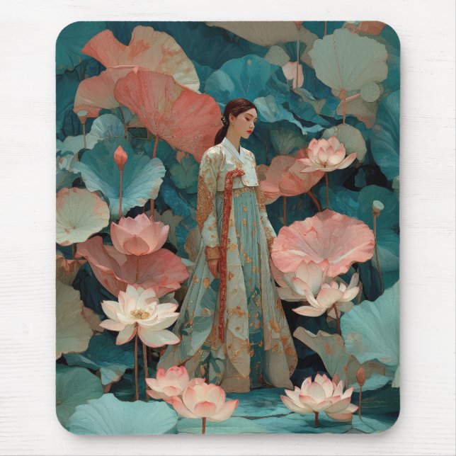 Vintage Impasto Hanbok och Rosa Lotus Musmatta (Framsidan)