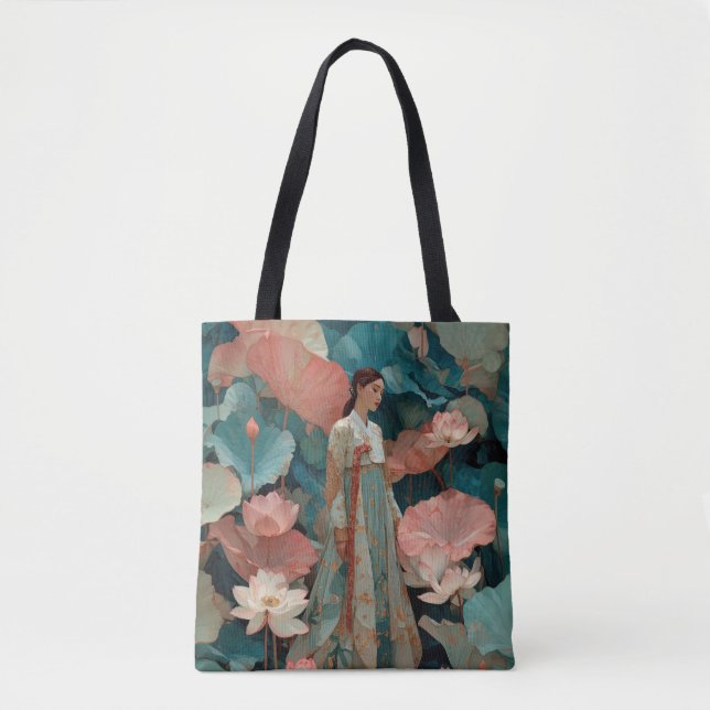 Vintage Impasto Hanbok och Rosa Lotus Tygkasse (Framsida)