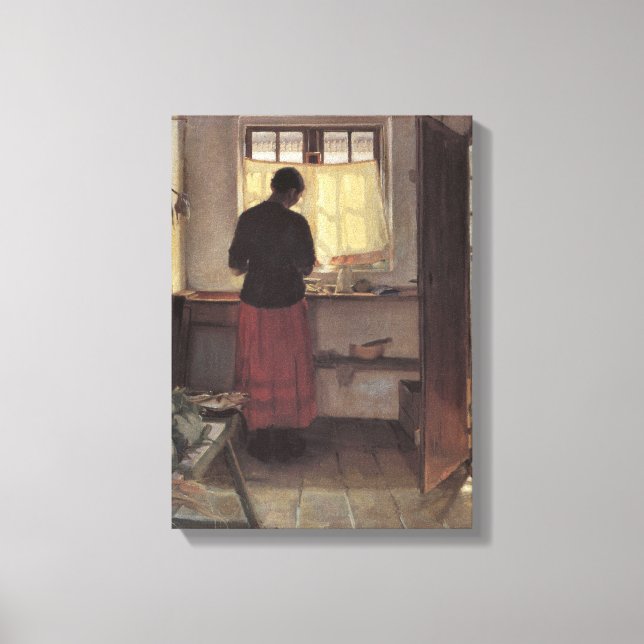 Vintage Impressionism, Pigen i Køkkenet, Ancher Canvastryck (Framsida)