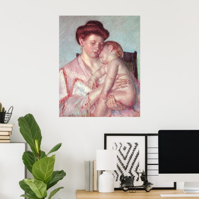 Vintage Impressionism, Sömnig Baby av Mary Cassatt Poster (Hemmakontoret)