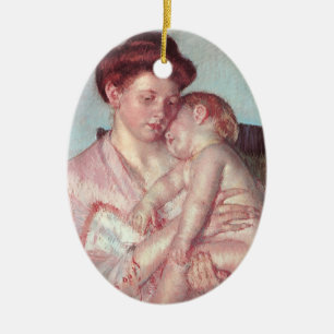 Vintage Impressionism, Sömnig Bebis av Mary Cassat Julgransprydnad Keramik