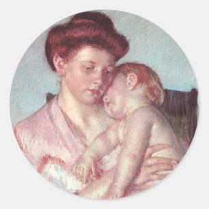Vintage Impressionism, Sömnig Bebis av Mary Cassat Runt Klistermärke