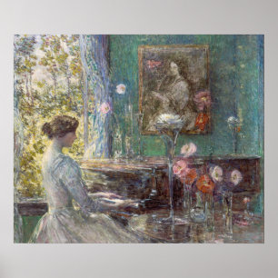 Vintage Impressionistisk Pianodam Väggkonst