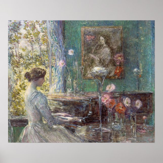 Vintage Impressionistisk Pianodam Väggkonst (Framsidan)
