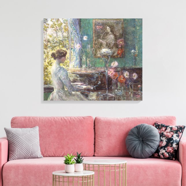 Vintage Impressionistisk Pianodam Väggkonst Canvastryck (Insitu (Vardagsrum))