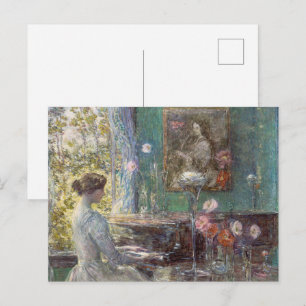 Vintage Impressionistisk Pianodam Väggkonst Vykort