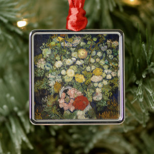 Vintage Impressionistiskt Blommigt Bukett Van Gogh Julgransprydnad Metall