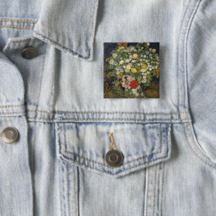 Vintage Impressionistiskt Blomsterbukett Van Gogh Knapp