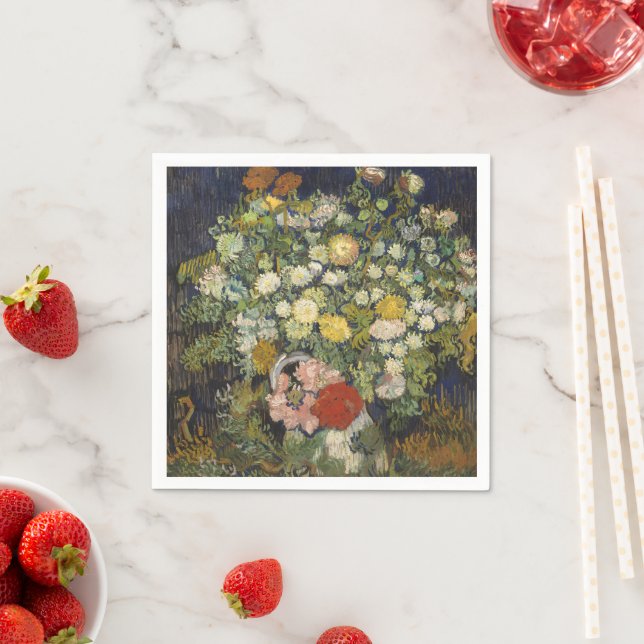 Vintage Impressionistiskt Blomsterbukett Van Gogh Pappersservett (Insitu)