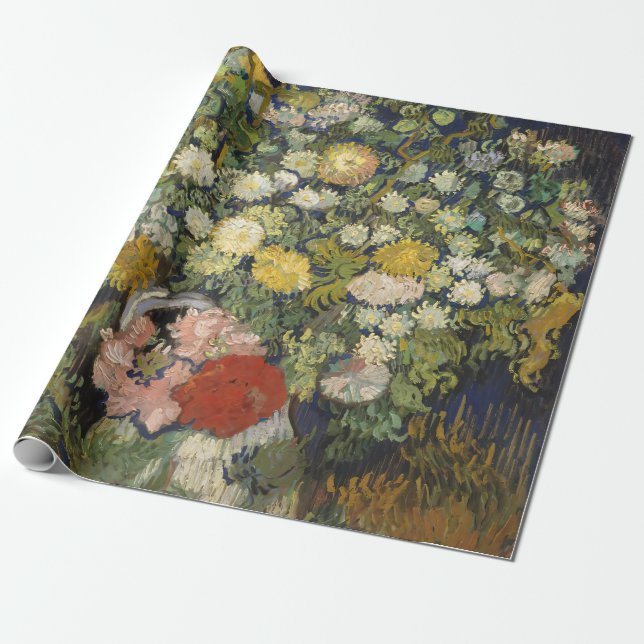 Vintage Impressionistiskt Blomsterbukett Van Gogh Presentpapper (Utrullad)