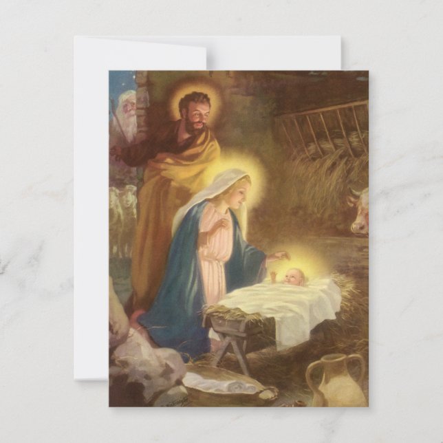Vintage-inbjudan till julfesten Nativitetscen Inbjudningar (Framsida)