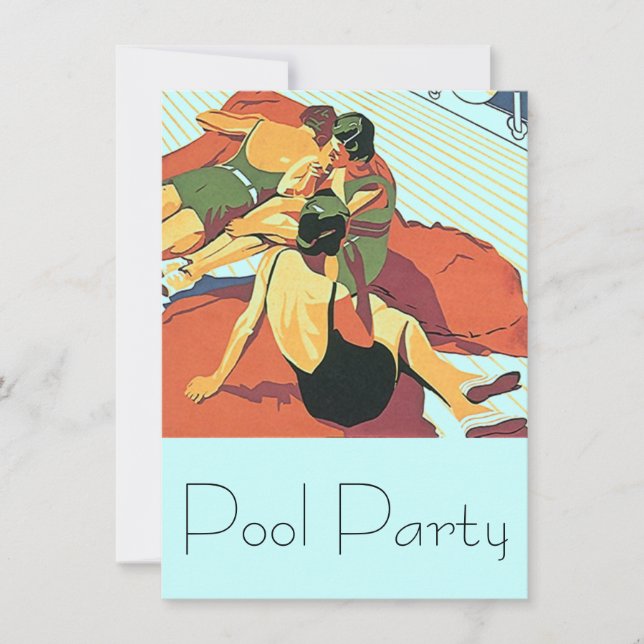 Vintage Inbjudningar till Bassäng Party Coola Deco (Framsida)