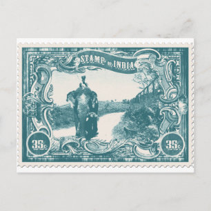 Vintage India-märke med elefant Vykort