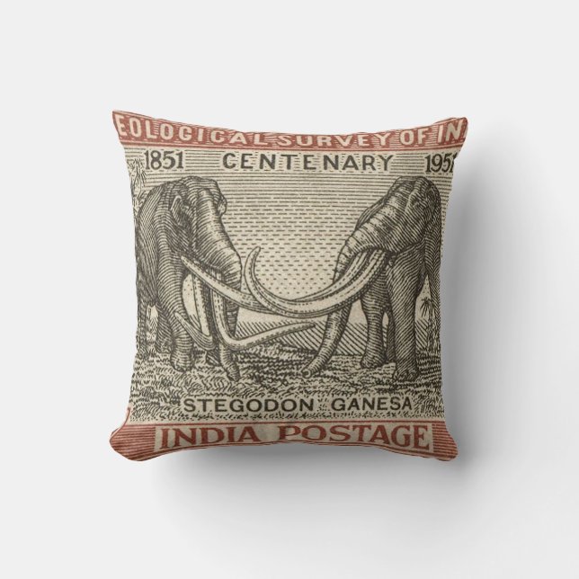Vintage India Postage Frimärke Kudde (Framsida)