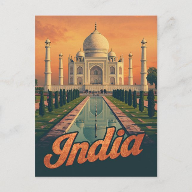 Vintage India Taj Mahal Travel Vykort (Framsida)