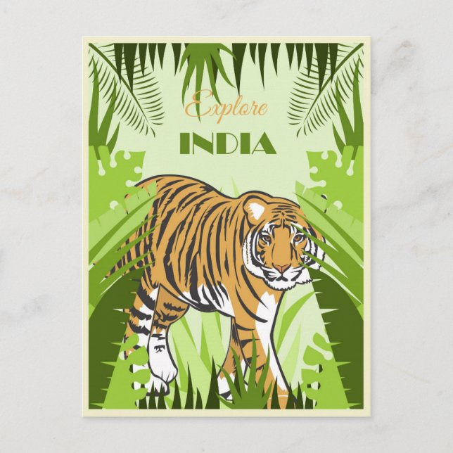 Vintage India Tiger Travel Vykort (Framsida)
