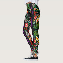 Vintage Indian Boho Blommigt Black Leggings