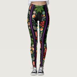 Vintage Indian Boho Blommigt Black Leggings