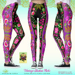Vintage Indian Boho Blommigt Black & Lila Leggings<br><div class="desc">Gott bohemiskt inspirerade mode.. Dessa kvalitetsmagasin förskönas med en vacker vintage av Indiens blommigt och löv mönster. Anpassade med ditt val av accent rand (använda färg-väljaren i bakgrunden för att välja rand). De här boho-inspirerade anpassningsbarna är perfekt för varje tillfälle. En djärv lila och magenta blomma mönster på svarta kvalitetsskinn....</div>