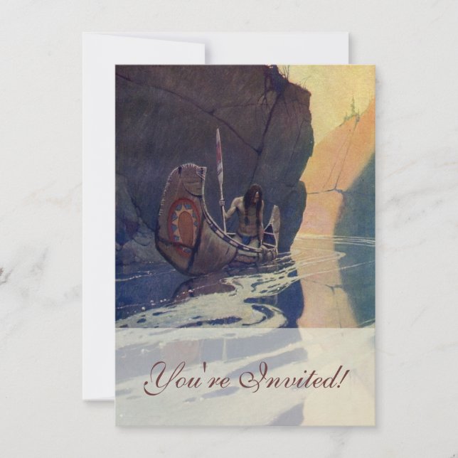 Vintage Indian Canoe Paddling Sol Classic Inbjudningar (Framsida)