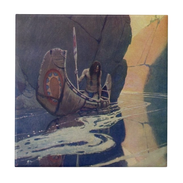 Vintage Indian Canoe Paddling Sol Classic Kakelplatta (Framsidan)