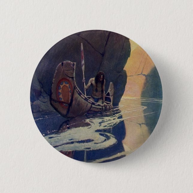 Vintage Indian Canoe Paddling Sol Classic Knapp (Framsida)