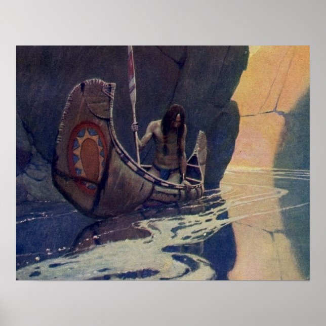 Vintage Indian Canoe Paddling Sol Classic Poster (Framsidan)