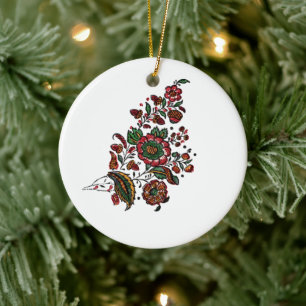 Vintage Indian Cotton Chintz Fabric Julgransprydnad Keramik