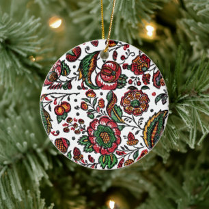 Vintage Indian Cotton Chintz Fabric Julgransprydnad Keramik