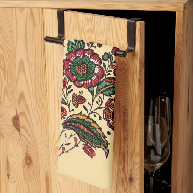 Vintage Indian Cotton Chintz Fabric Kökshandduk (Thirds Fold)